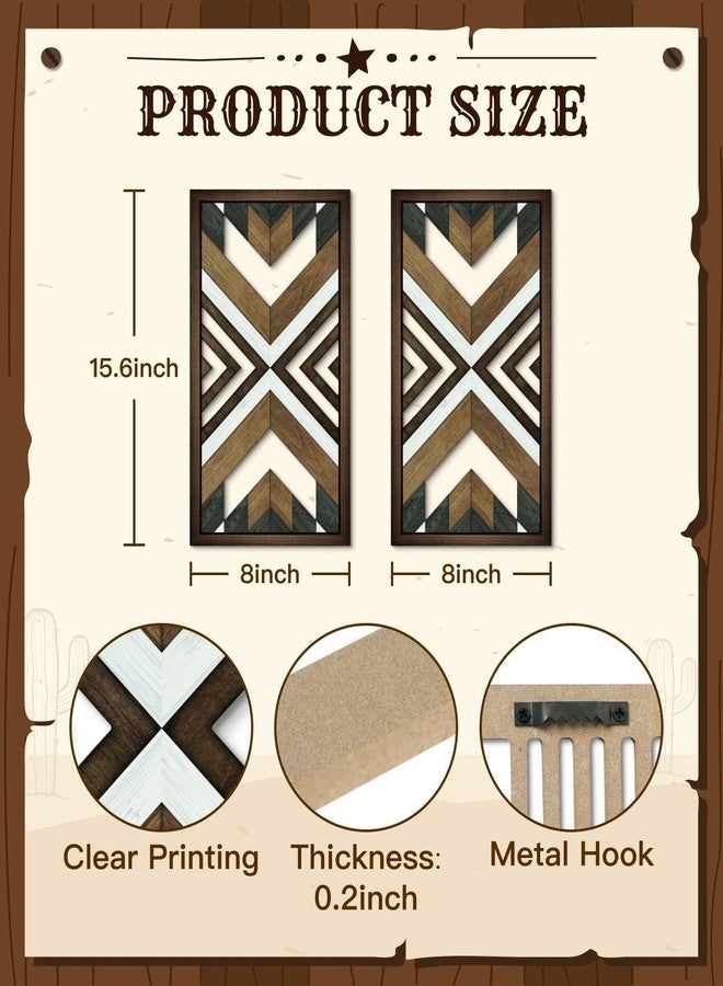Putuo Decor Aztec Wall Decor Set of 2, Wooden Western Wall Art, Geometric Wooden Decoration, Native American Tribal Southwestern Boho Decorative Hanging Plaques for Living Room Bedroom Entryway - Image 2